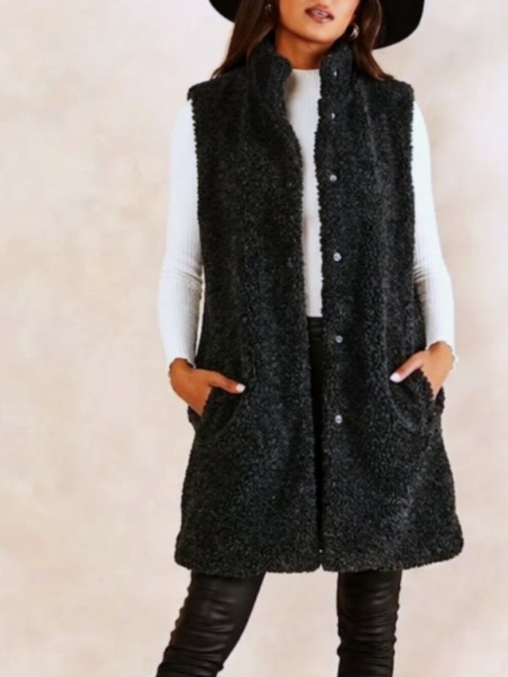 NWT Noisy May High Neck Long Faux Fur Sherpa Vest XS